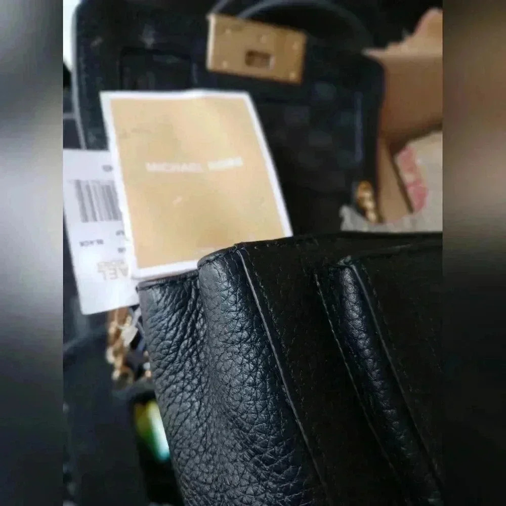 Michael Kors Sloan Bag Black Leather 🏆Gold Chain NWT - Picture 7 of 8